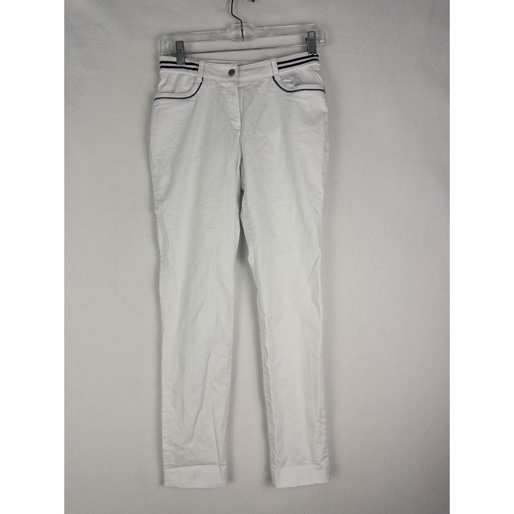 Louis Castel Pants Womens White Sz 64 Striped Skinny Satretch Performance Golf